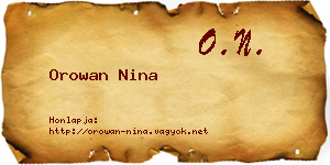 Orowan Nina névjegykártya